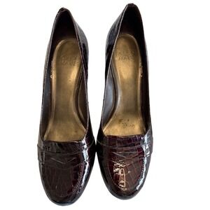 Alex Marie Womens Burgundy Croc Embossed Penny Loafer Pump Size 9M Dark Red Heel